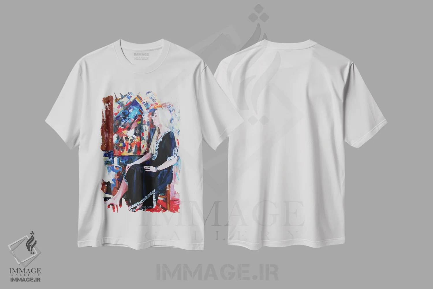 تیشرت سفید طرح دار پرتره هنرمند، هنر فاخر معاصر اثر کاترینا بورتسووا | فروشگاه ایماژ
