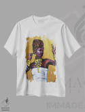 تیشرت سفید طرح دار ملکه مصر، هنر آمریکایی آفریقایی تبار اثر کاترینا بورتسووا | فروشگاه ایماژ