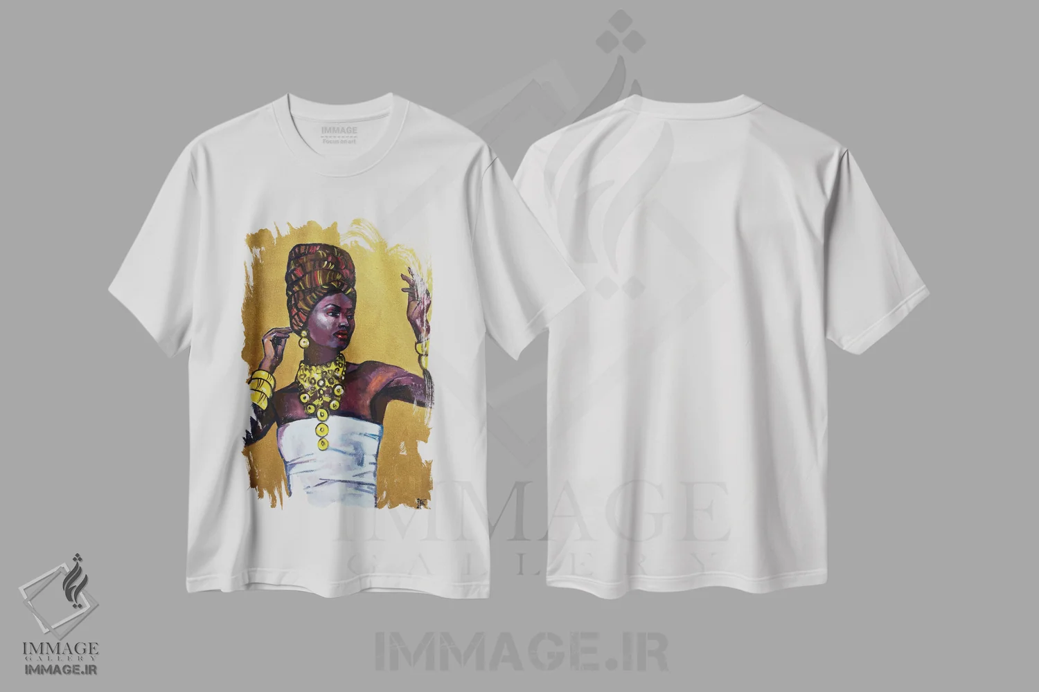 تیشرت سفید طرح دار ملکه مصر، هنر آمریکایی آفریقایی تبار اثر کاترینا بورتسووا | فروشگاه ایماژ