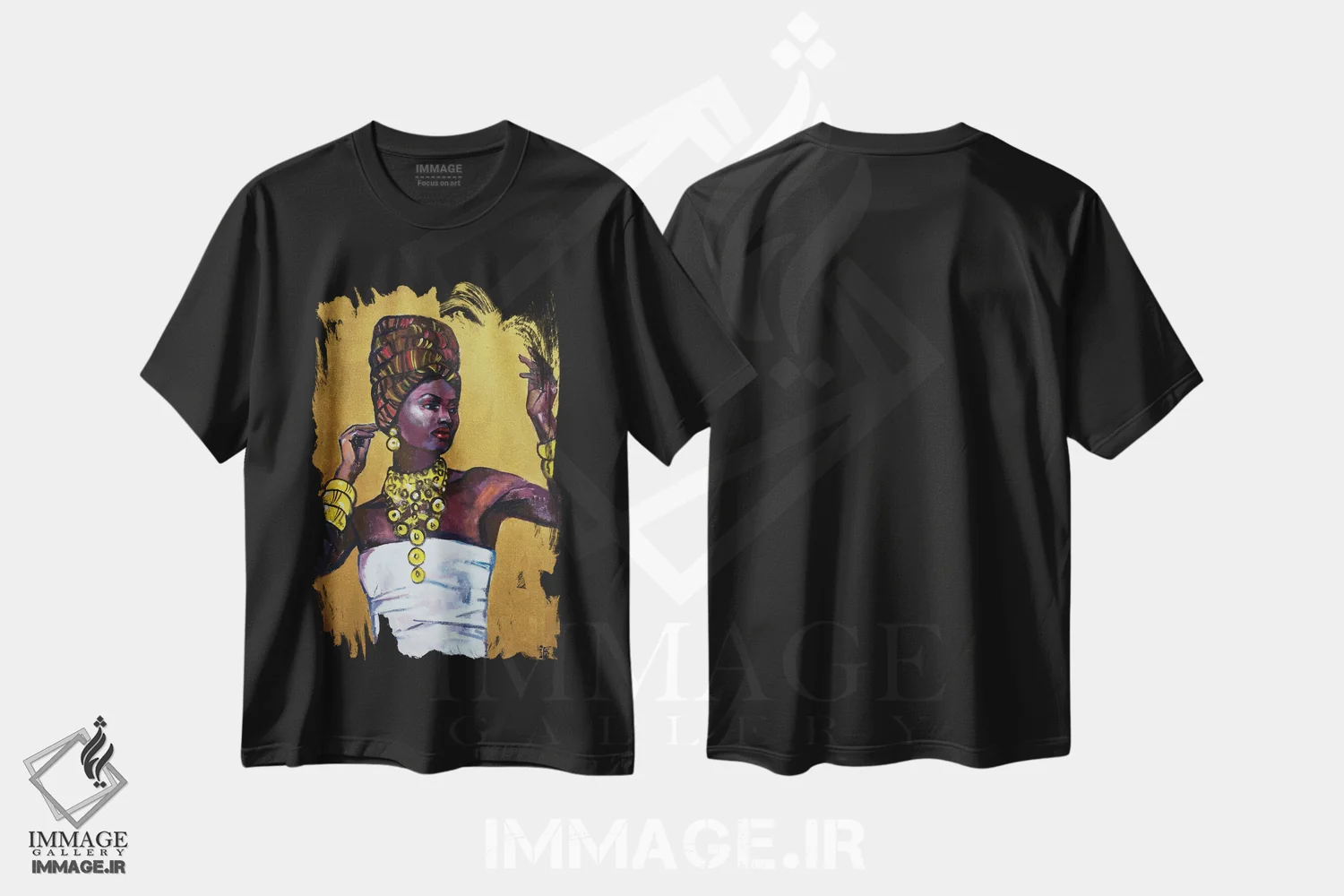 تیشرت مشکی طرح دار ملکه مصر، هنر آمریکایی آفریقایی تبار اثر کاترینا بورتسووا | immage.ir