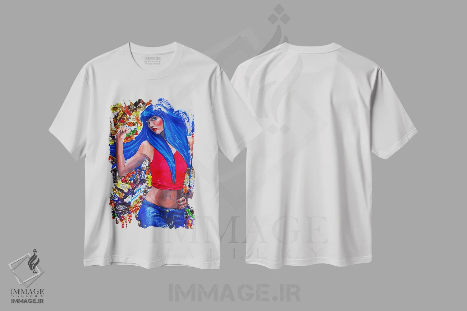 تیشرت سفید طرح دار زندگی آب نباتی، دکور معاصر اثر کاترینا بورتسووا | فروشگاه ایماژ