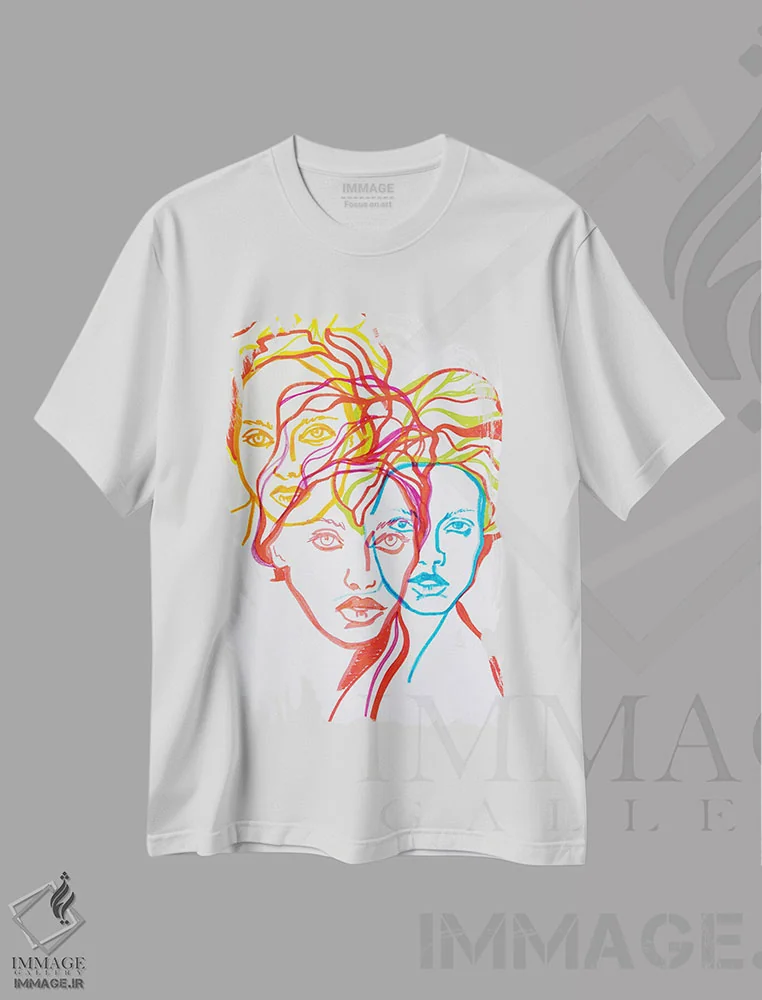 تیشرت سفید طرح دار پرتره دختران، هنر فاخر معاصر اثر کاترینا بورتسووا | فروشگاه ایماژ