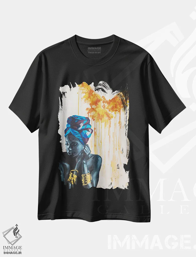 تیشرت مشکی طرح دار آزادی، هنر آمریکایی آفریقایی تبار اثر کاترینا بورتسووا | فروشگاه ایماژ