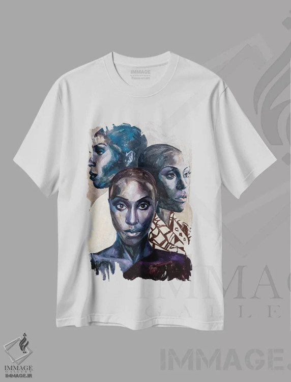 تیشرت سفید طرح دار زن شگفت انگیز، هنر آمریکایی آفریقایی تبار اثر کاترینا بورتسووا | فروشگاه ایماژ