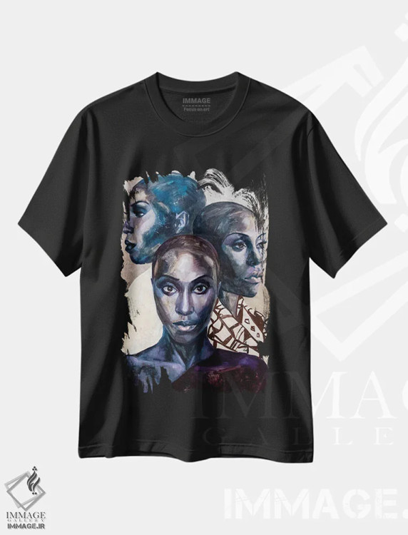 تیشرت مشکی طرح دار زن شگفت انگیز، هنر آمریکایی آفریقایی تبار اثر کاترینا بورتسووا | immage.ir