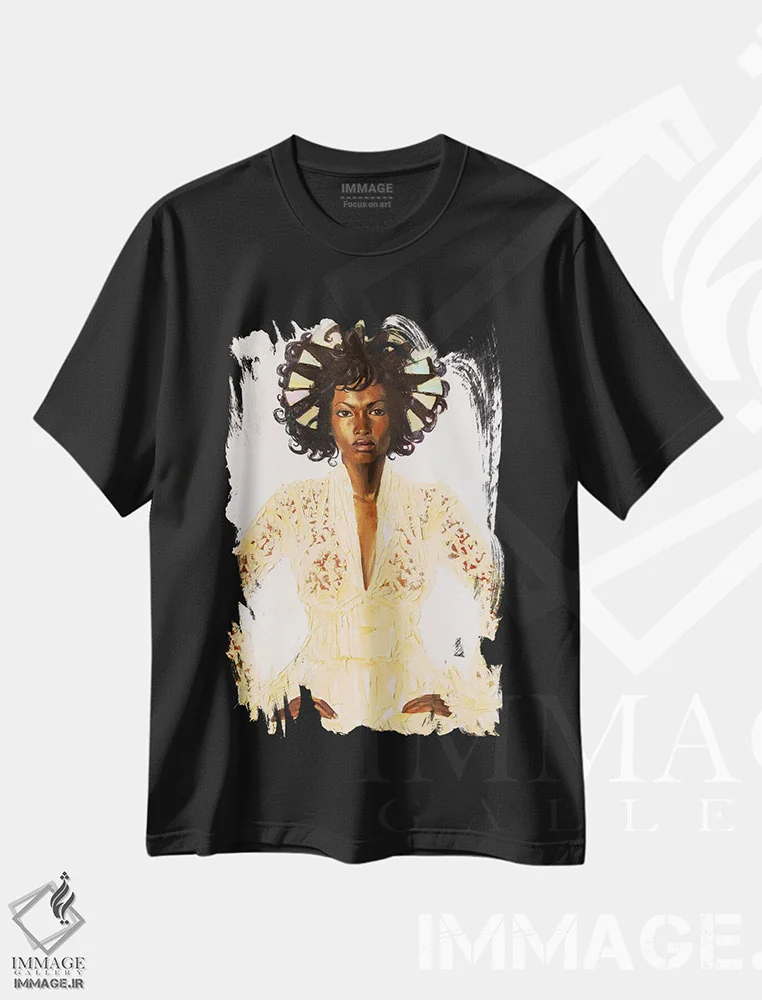 تیشرت مشکی طرح دار ملکه برفی، هنر آمریکایی آفریقایی تبار اثر کاترینا بورتسووا | immage.ir