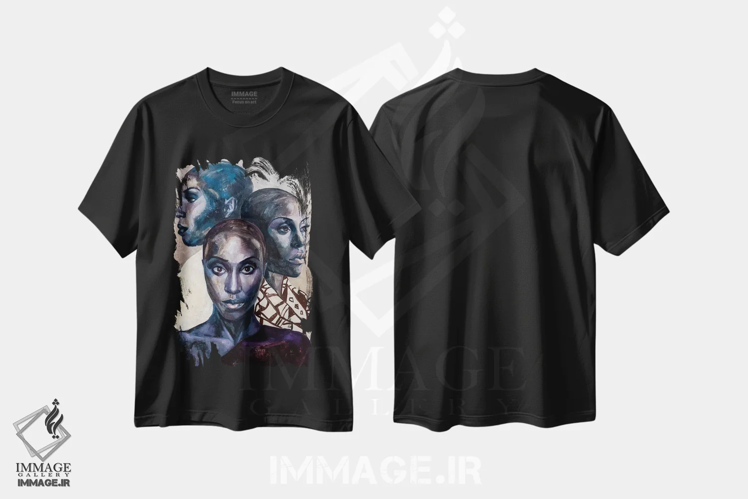 تیشرت مشکی طرح دار زن شگفت انگیز، هنر آمریکایی آفریقایی تبار اثر کاترینا بورتسووا | immage.ir