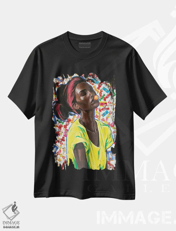 تیشرت مشکی طرح دار عشق آدامسی، هنر آمریکایی آفریقایی تبار اثر کاترینا بورتسووا | immage.ir