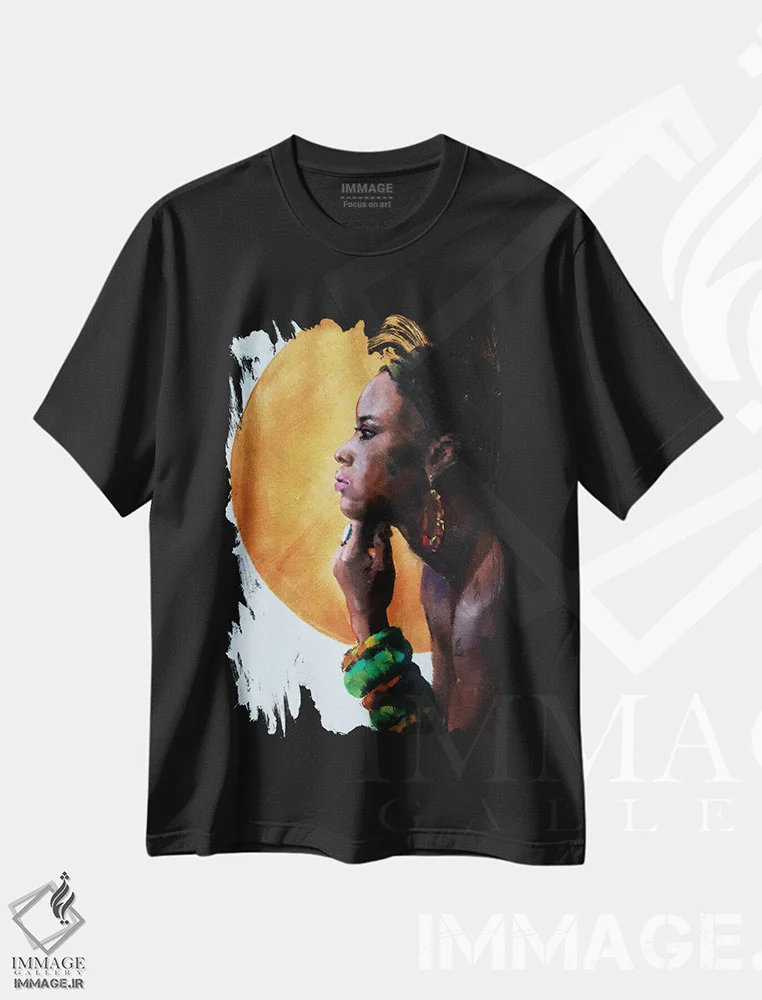 تیشرت مشکی طرح دار زیبایی آفریقایی، هنر آمریکایی آفریقایی تبار اثر کاترینا بورتسووا | فروشگاه ایماژ