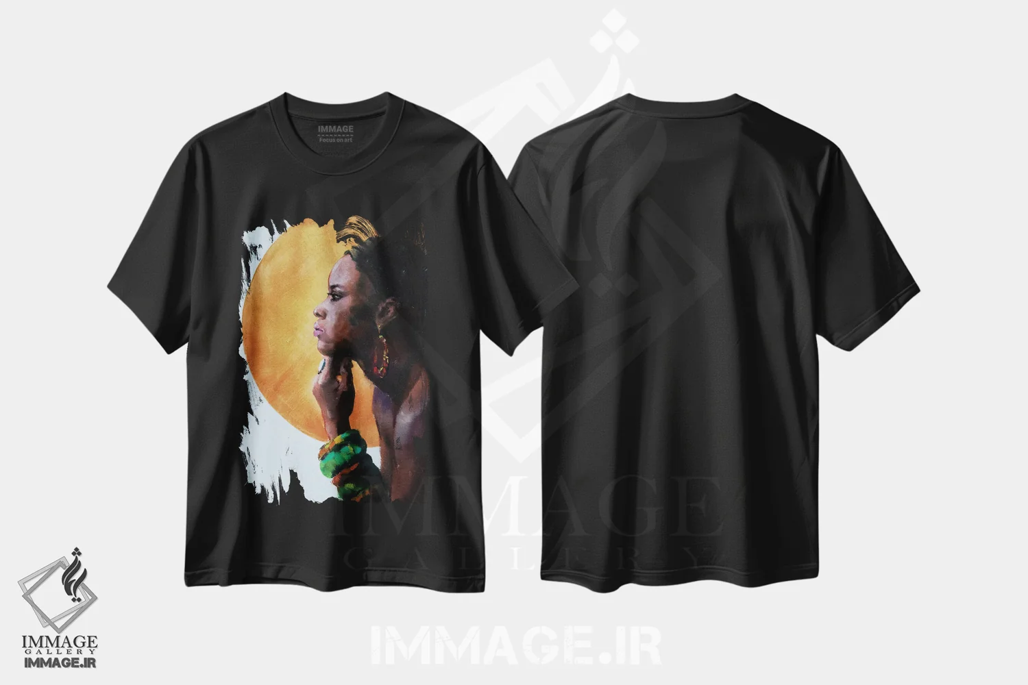 تیشرت مشکی طرح دار زیبایی آفریقایی، هنر آمریکایی آفریقایی تبار اثر کاترینا بورتسووا | فروشگاه ایماژ