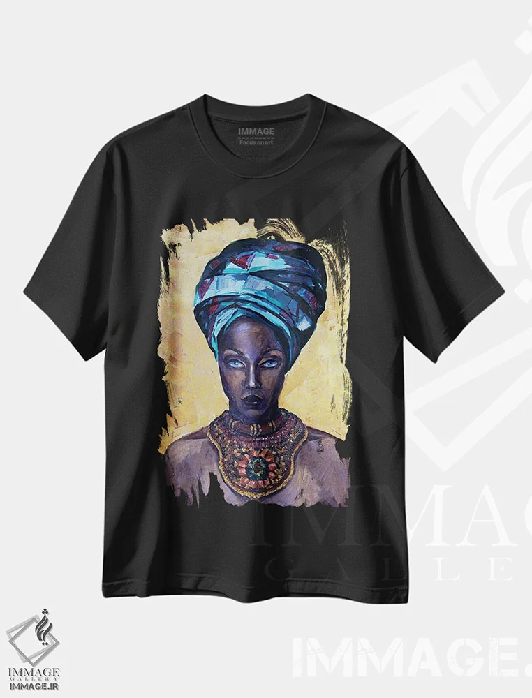 تیشرت مشکی طرح دار زیبایی مرموز، دکور آفریقایی اثر کاترینا بورتسووا | فروشگاه ایماژ