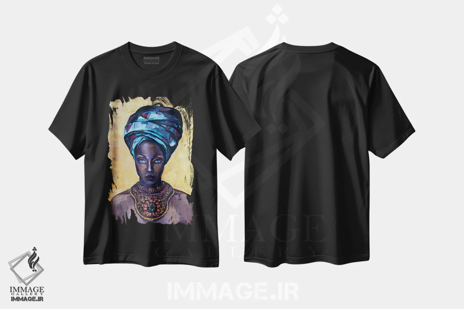 تیشرت مشکی طرح دار زیبایی مرموز، دکور آفریقایی اثر کاترینا بورتسووا | فروشگاه ایماژ