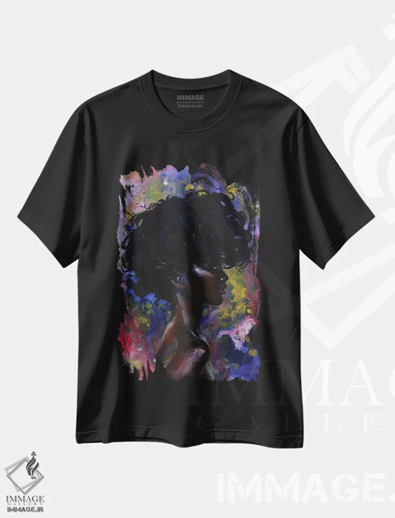 تیشرت مشکی طرح دار دختر مد روز، هنر آمریکایی آفریقایی تبار اثر کاترینا بورتسووا | فروشگاه ایماژ