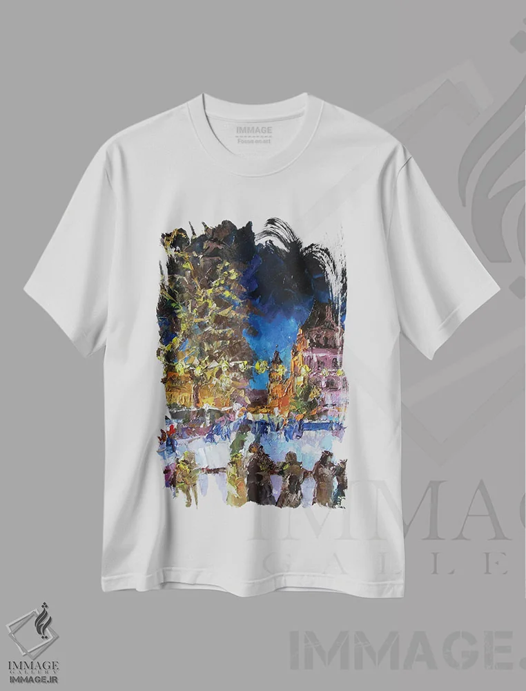 تیشرت سفید طرح دار حلقه یخی کریسمس، هنر فاخر معاصر اثر کاترینا بورتسووا | فروشگاه ایماژ