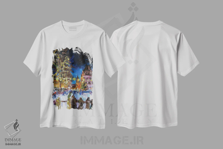 تیشرت سفید طرح دار حلقه یخی کریسمس، هنر فاخر معاصر اثر کاترینا بورتسووا | فروشگاه ایماژ