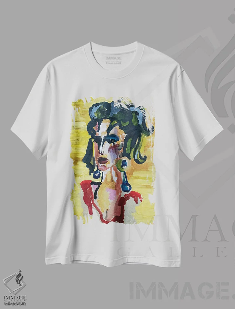 تیشرت سفید طرح دار زن اسپانیایی، هنر فاخر معاصر اثر کاترینا بورتسووا | فروشگاه ایماژ