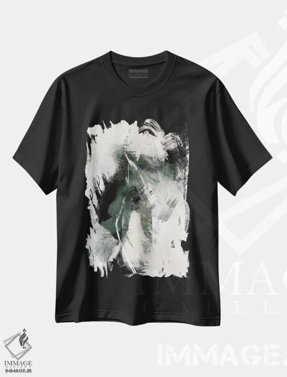 تیشرت مشکی طرح دار انتزاعی سبز ۱ اثر کارین تونیا گریم | فروشگاه ایماژ