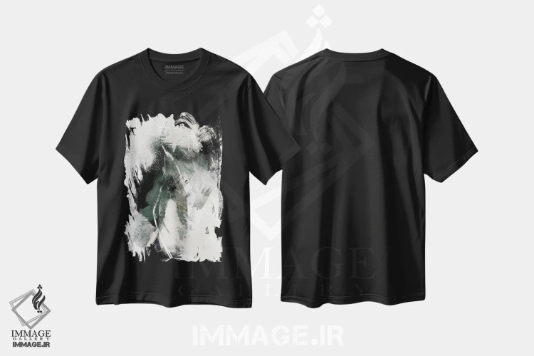 تیشرت مشکی طرح دار انتزاعی سبز ۱ اثر کارین تونیا گریم | فروشگاه ایماژ