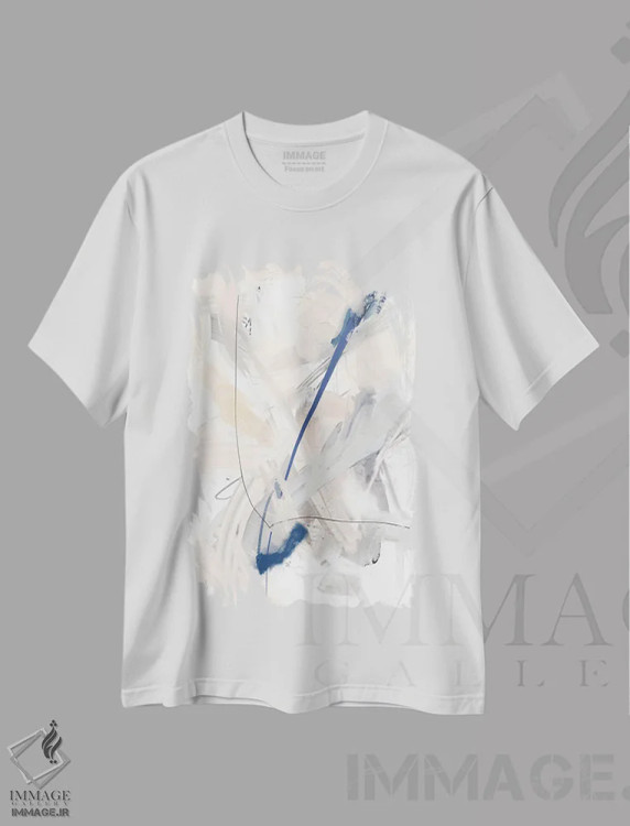 تیشرت سفید طرح دار ضربه های قلم زنبق ۲ اثر کارین تونیا گریم | immage.ir