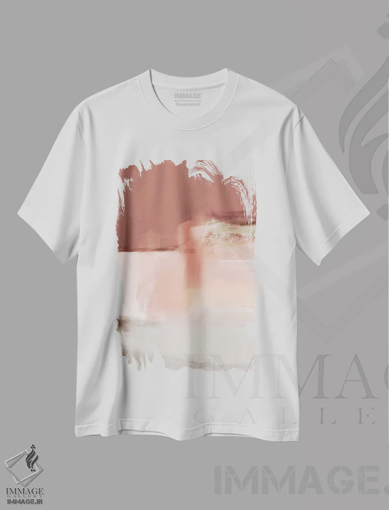 تیشرت سفید طرح دار ترکیب صورتی ۱ اثر کارین تونیا گریم | فروشگاه ایماژ