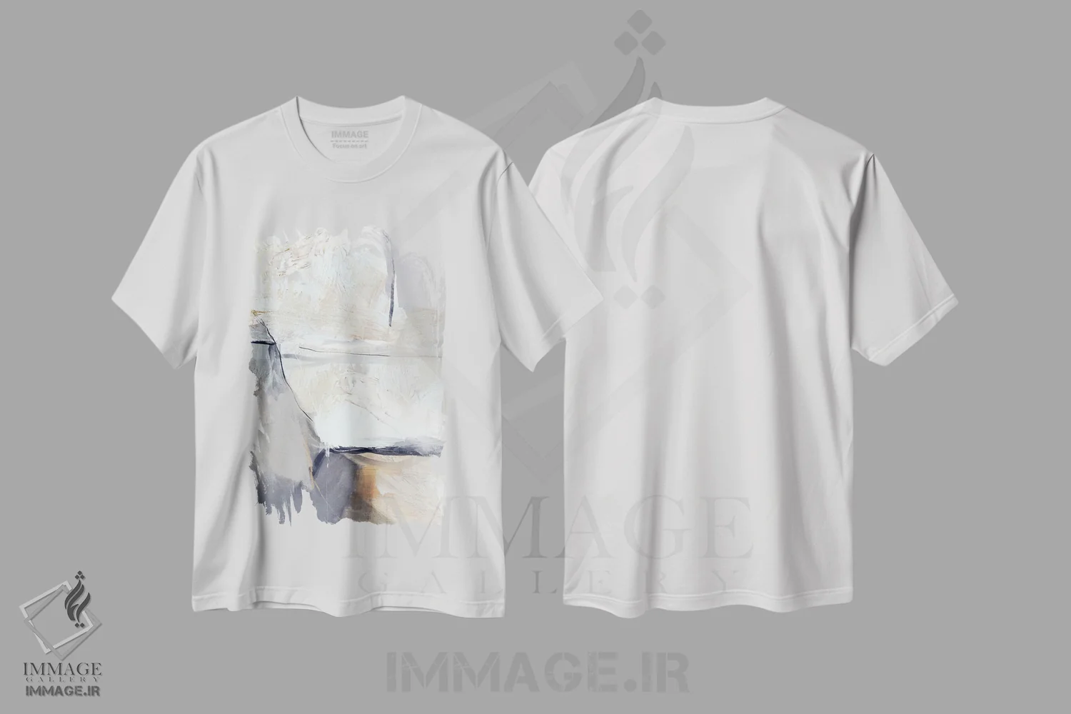 تیشرت سفید طرح دار آرام گرفته اثر کارین تونیا گریم | فروشگاه ایماژ