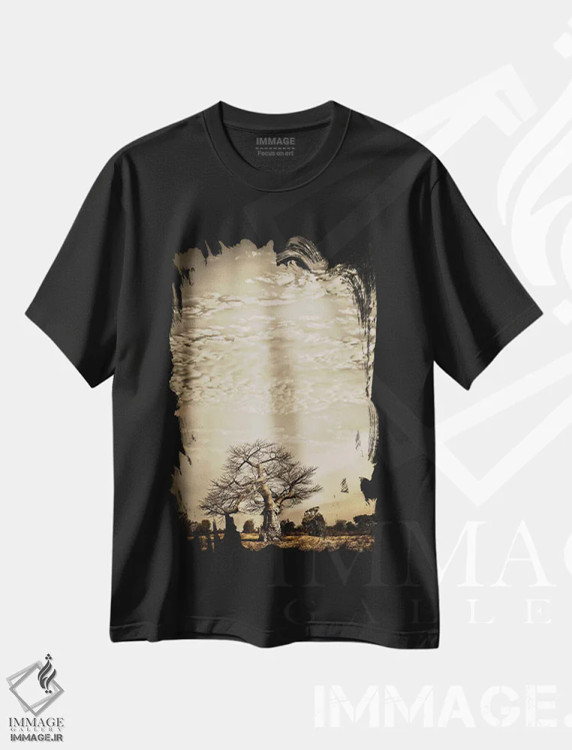 تیشرت مشکی طرح دار سلسله مراتب بائوباب I، عکاسی هنری فاخر اثر کلاوس تیدگه | فروشگاه ایماژ