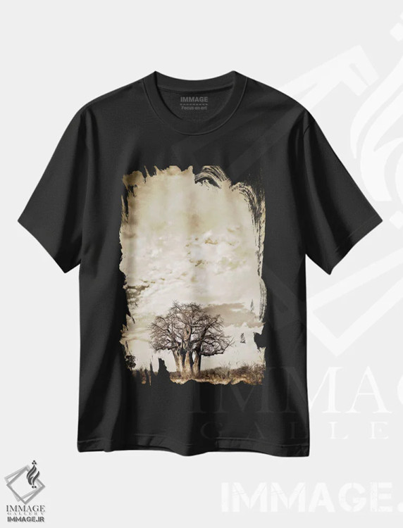 تیشرت مشکی طرح دار سلسله مراتب بائوباب III، عکاسی هنری فاخر اثر کلاوس تیدگه | فروشگاه ایماژ