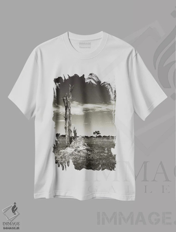 تیشرت سفید طرح دار تپه موریانه سیاه و سفید، عکاسی سیاه و سفید اثر کلاوس تیدگه | فروشگاه ایماژ