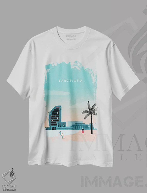 تیشرت سفید طرح دار بارسلونا، تزئینی اثر کاتینکا رینکه | فروشگاه ایماژ