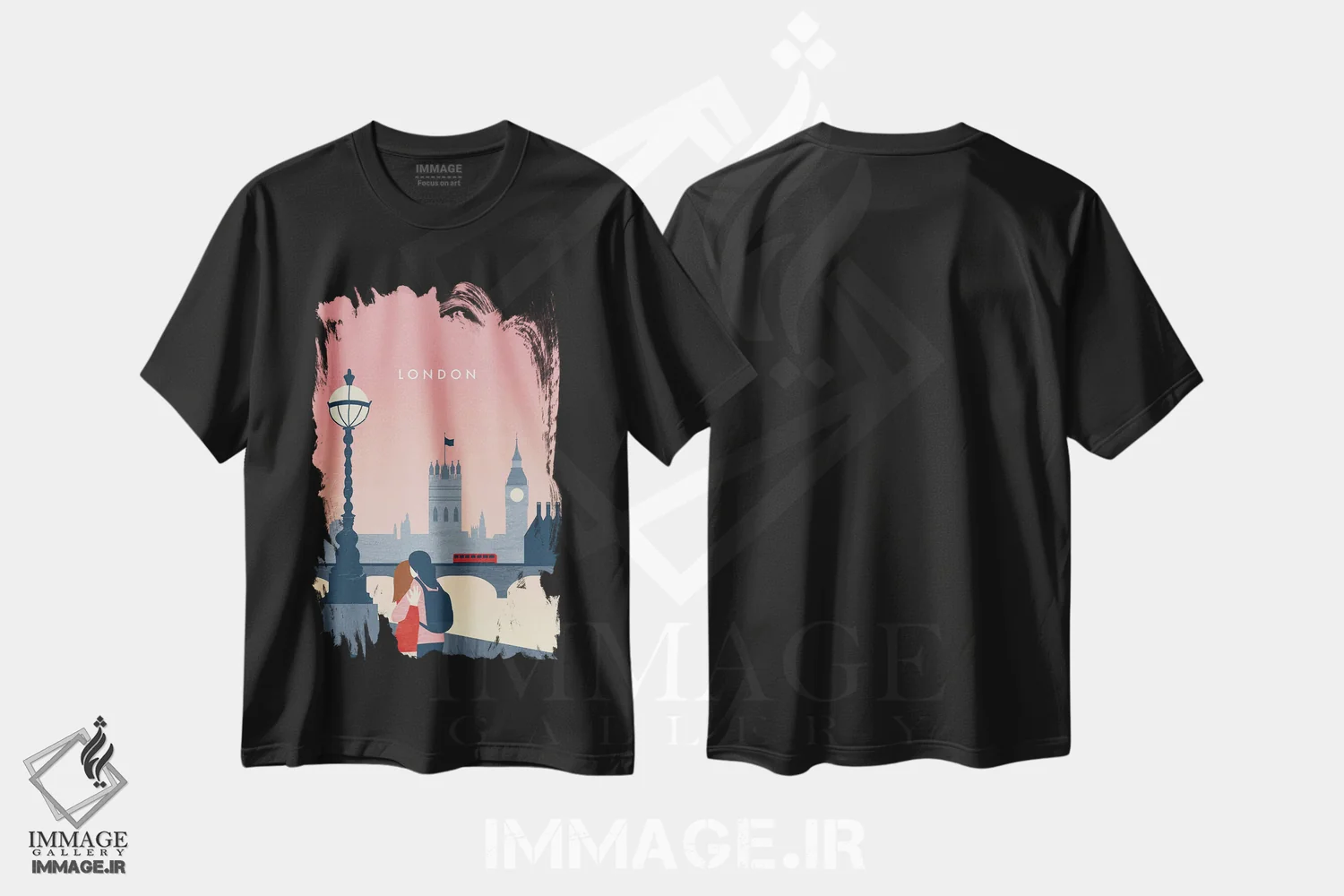 تیشرت مشکی طرح دار لندن ۱، تزئینی اثر کاتینکا رینکه | فروشگاه ایماژ
