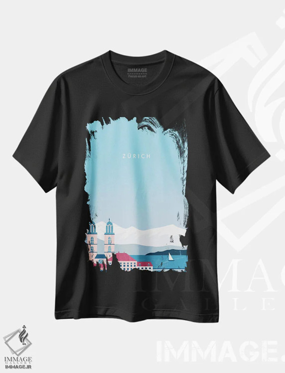 تیشرت مشکی طرح دار زوریخ، تزئینی اثر کاتینکا رینکه | فروشگاه ایماژ