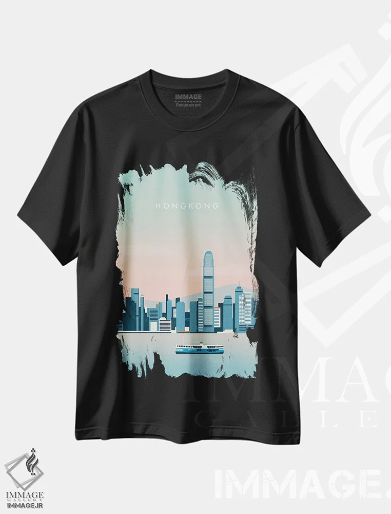 تیشرت مشکی طرح دار هنگ کنگ، هنر دیجیتال اثر کاتینکا رینکه | فروشگاه ایماژ
