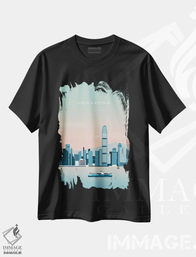 تیشرت مشکی طرح دار هنگ کنگ، هنر دیجیتال اثر کاتینکا رینکه | فروشگاه ایماژ