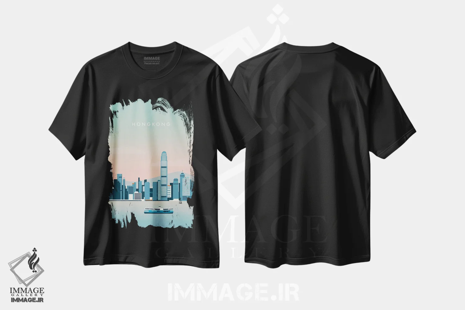 تیشرت مشکی طرح دار هنگ کنگ، هنر دیجیتال اثر کاتینکا رینکه | فروشگاه ایماژ