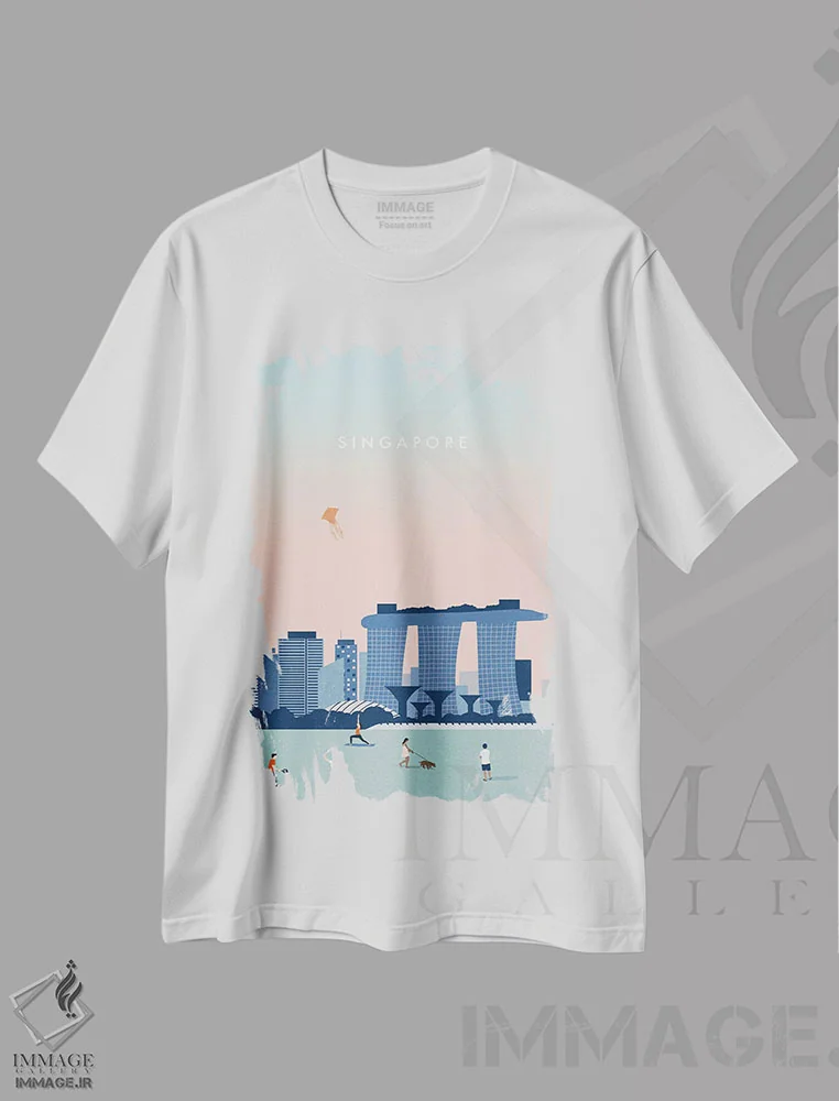 تیشرت سفید طرح دار سنگاپور، هنر دیجیتال اثر کاتینکا رینکه | فروشگاه ایماژ
