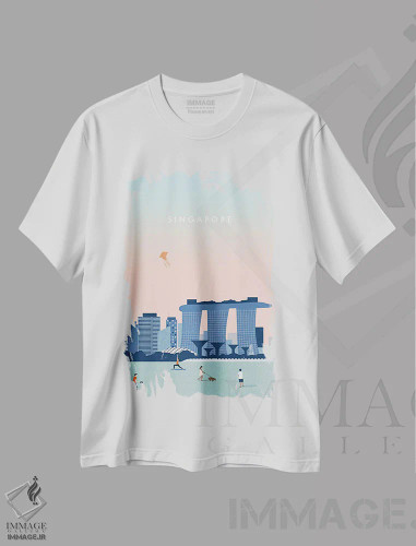 تیشرت سفید طرح دار سنگاپور، هنر دیجیتال اثر کاتینکا رینکه | فروشگاه ایماژ