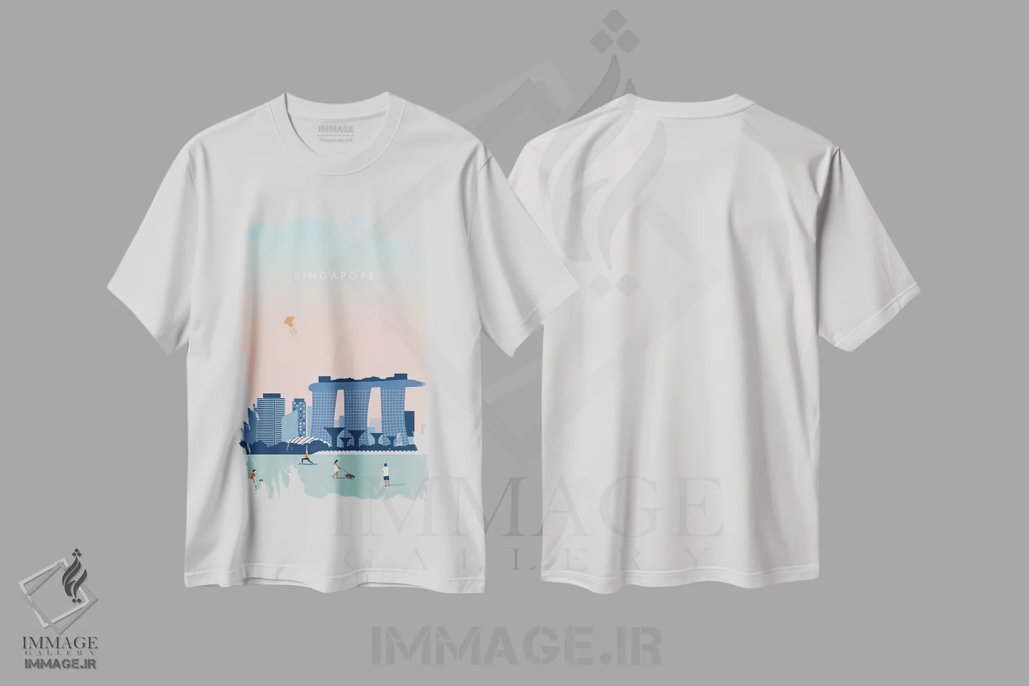 تیشرت سفید طرح دار سنگاپور، هنر دیجیتال اثر کاتینکا رینکه | فروشگاه ایماژ
