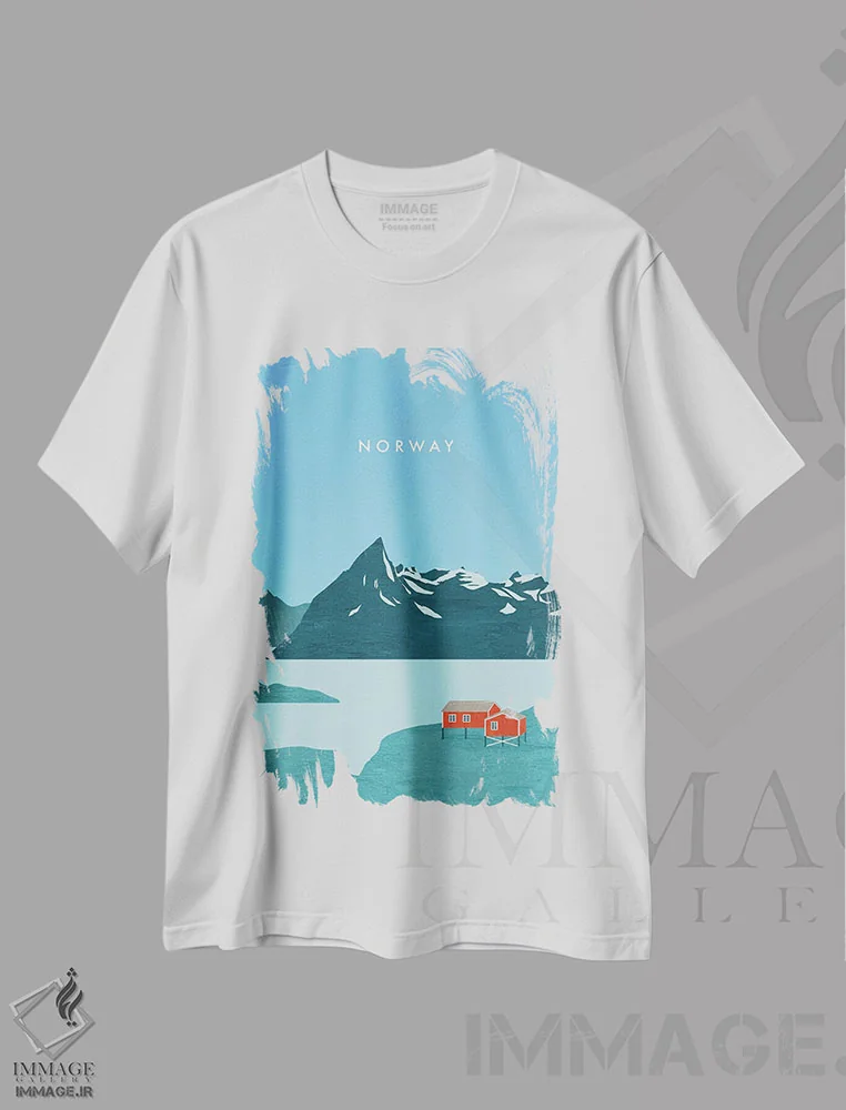 تیشرت سفید طرح دار نروژ، هنر دیجیتال اثر کاتینکا رینکه | فروشگاه ایماژ