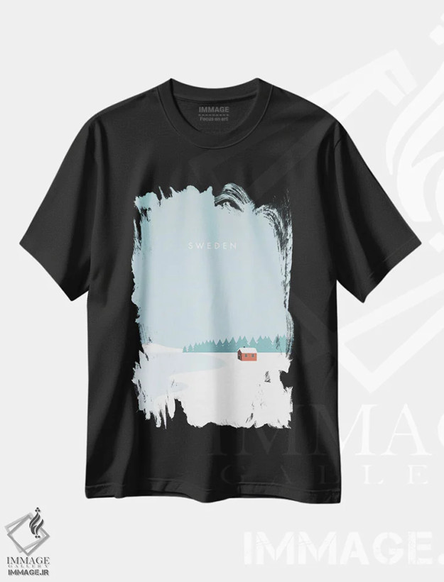 تیشرت مشکی طرح دار زمستان سوئد، تزئینی اثر کاتینکا رینکه | فروشگاه ایماژ