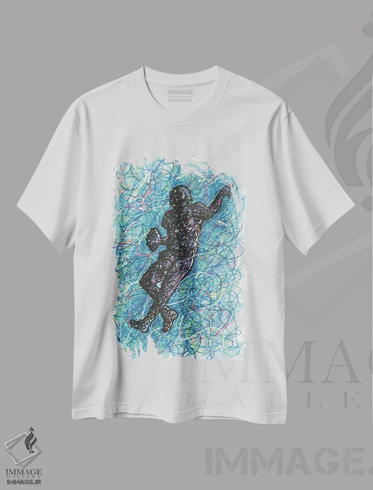 تیشرت سفید طرح دار کوارتر بک فوتبال آمریکایی، دست نقاشی و طراحی دستی اثر کیت سلام | immage.ir
