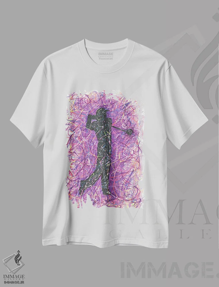 تیشرت سفید طرح دار ضربه گلف، دست نقاشی و طراحی دستی اثر کیت سلام | immage.ir