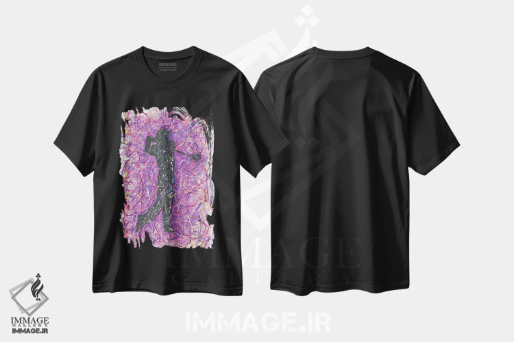 تیشرت مشکی طرح دار ضربه گلف، دست نقاشی و طراحی دستی اثر کیت سلام | فروشگاه ایماژ