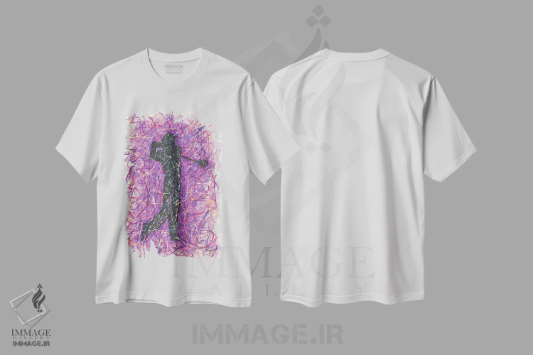 تیشرت سفید طرح دار ضربه گلف، دست نقاشی و طراحی دستی اثر کیت سلام | immage.ir