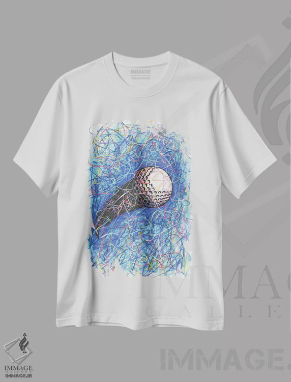 تیشرت سفید طرح دار توپ گلف، دست نقاشی و طراحی دستی اثر کیت سلام | فروشگاه ایماژ