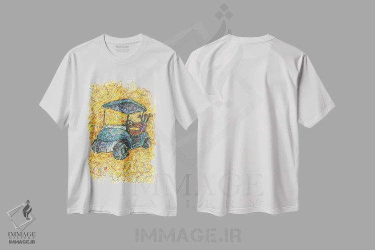 تیشرت سفید طرح دار ماشین گلف، دست نقاشی و طراحی دستی اثر کیت سلام | immage.ir
