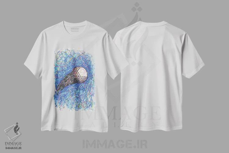 تیشرت سفید طرح دار توپ گلف، دست نقاشی و طراحی دستی اثر کیت سلام | فروشگاه ایماژ