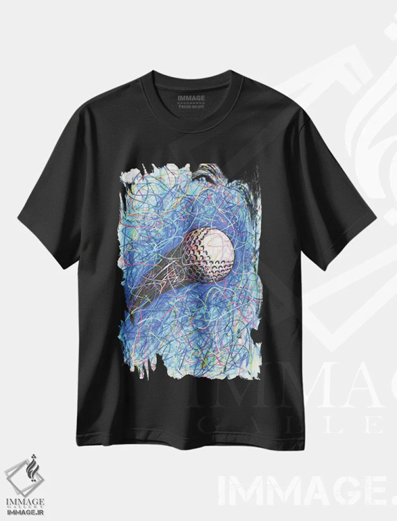 تیشرت مشکی طرح دار توپ گلف، دست نقاشی و طراحی دستی اثر کیت سلام | immage.ir