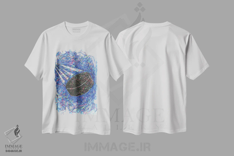 تیشرت سفید طرح دار ضربه اسلپ شات هاکی، دست نقاشی و طراحی دستی اثر کیت سلام | immage.ir
