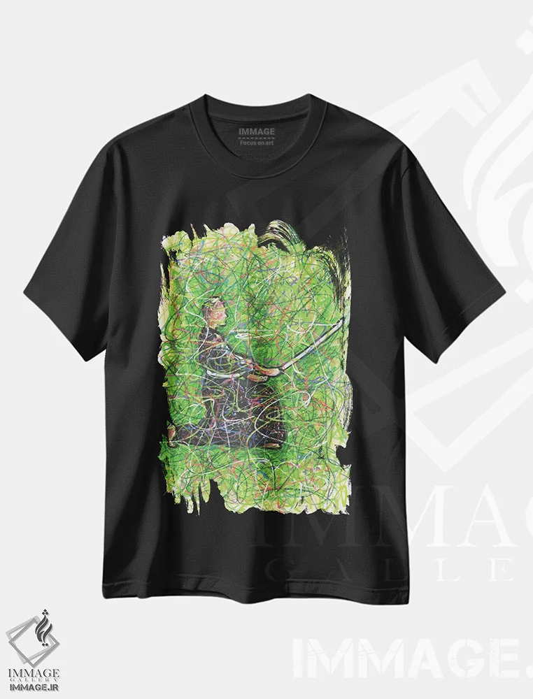 تیشرت مشکی طرح دار سامورایی کاراته، دست نقاشی و طراحی دستی اثر کیت سلام | فروشگاه ایماژ