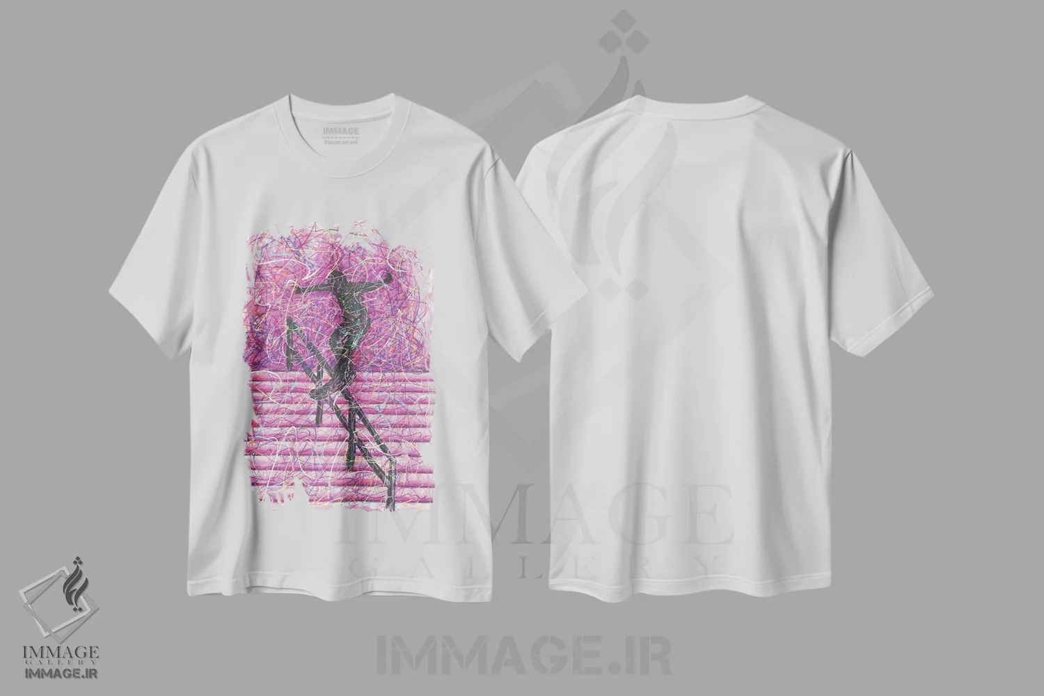تیشرت سفید طرح دار اسکیت برد گرایند، دست نقاشی و طراحی دستی اثر کیت سلام | فروشگاه ایماژ